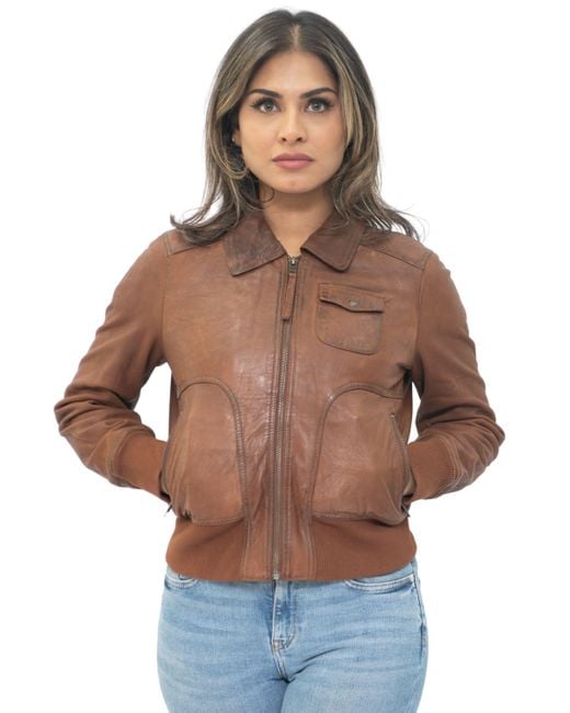 Infinity Leather Brown Ma-1 Varsity Jacket-Ann Arbor