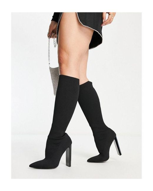 ASOS Black Wide Fit Cairo Block Heel Knee Boots