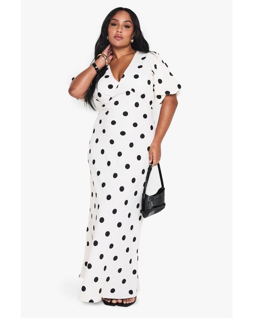 Boohoo White Plus Polka Dot Maxi Dress