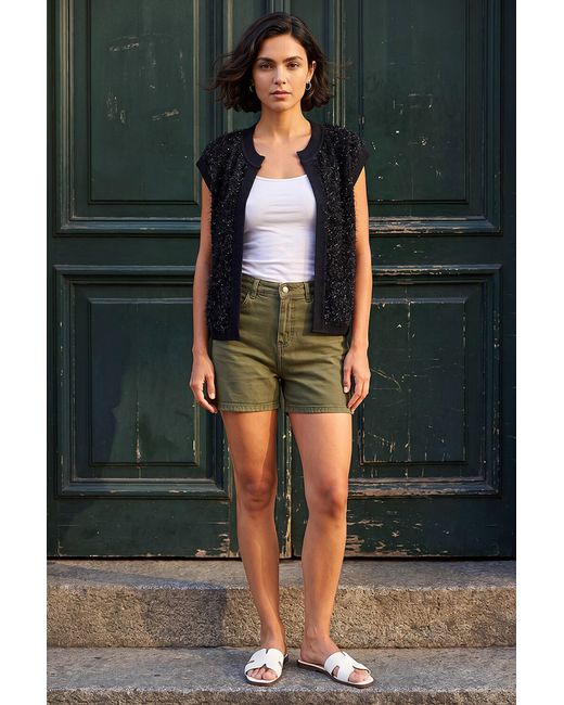 Roman Green Fluffy Shimmer Knit Waistcoat