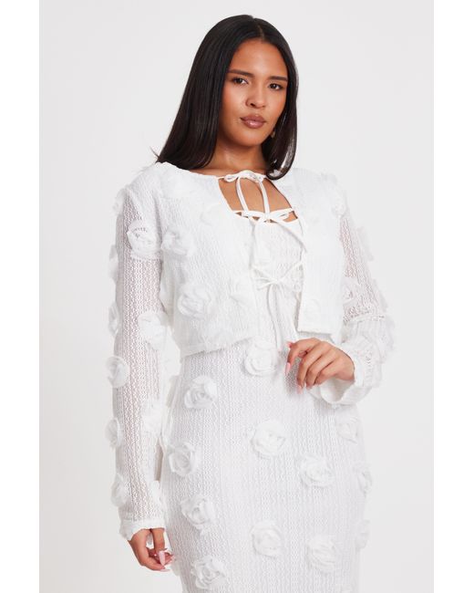 Quiz White Floral Cropped Cardigan