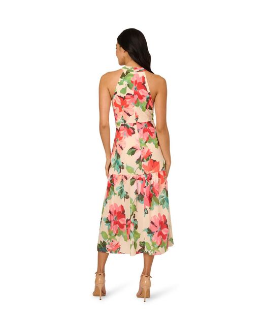 Adrianna Papell Red Halter Flounce Midi Dress