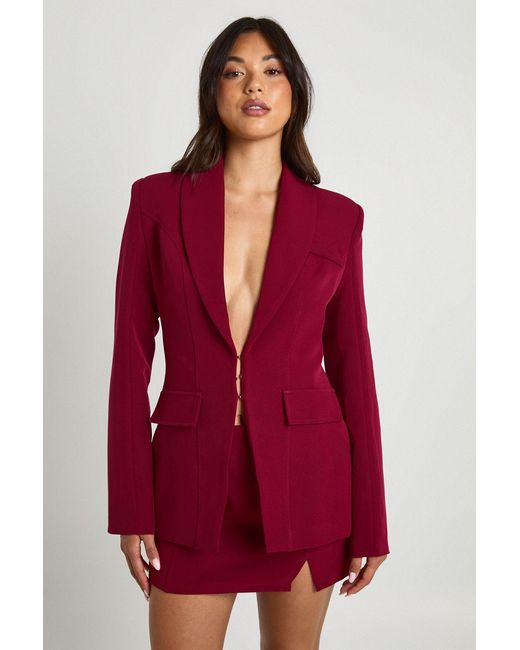 Boohoo Red Seam Detail Plunge Front Fitted Blazer