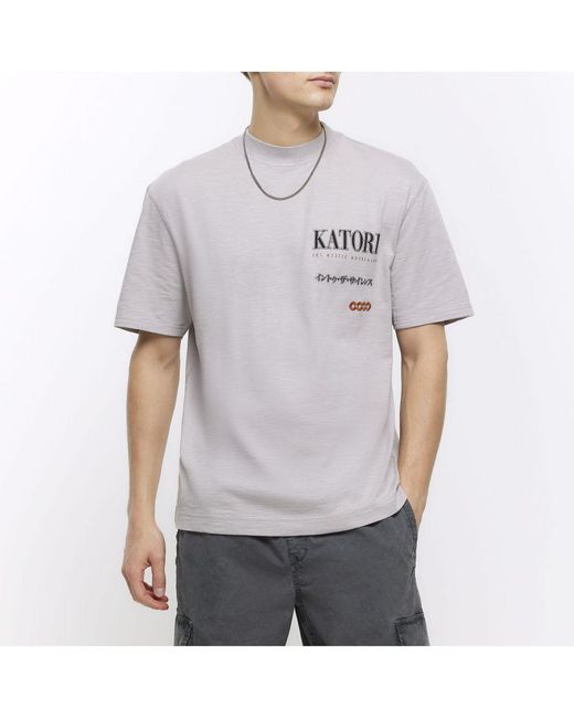 River Island Gray T-Shirt Regular Fit Tiger Graphic for men