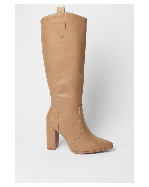 Dorothy Perkins White Ollie Western High Block Heel Knee Boot