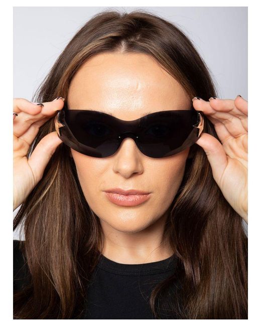 SVNX White Wrap Around Racer Sunglasses With Star Hinge Detail