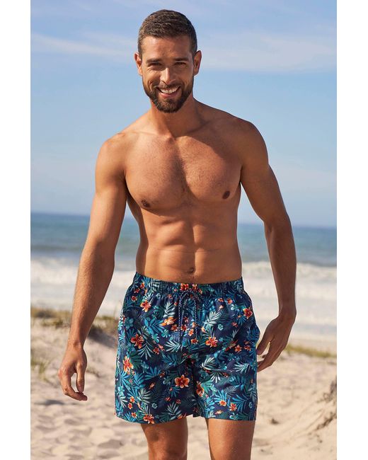 Mountain Warehouse Blue 'Aruba' Printed Swim Shorts Drawstring Quick Drying Swimming Trunks for men