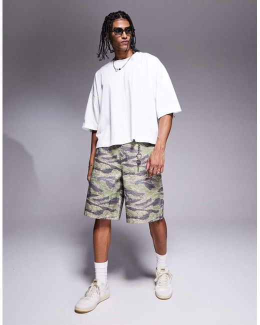 ASOS Gray Long Length Shorts With Carpenter Detailing for men