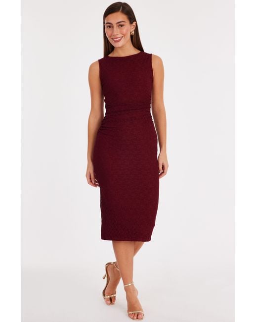 Quiz Red Burgundy Lace Ruched Midaxi Dress