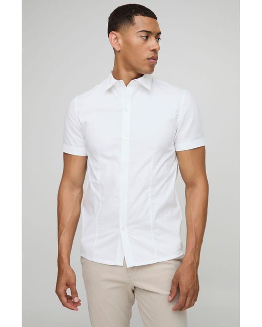 BoohooMAN White Slim Fit Basic Short Sleeve Collared for men
