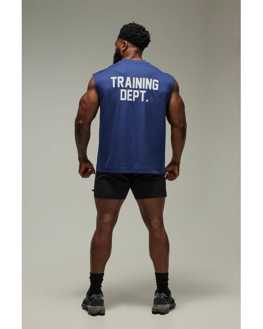 BoohooMAN Blue Training Dept Performance Oversized Tank for men