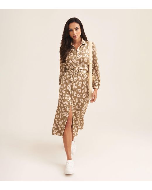 Gini London Natural Animal Belted Shirt Dress