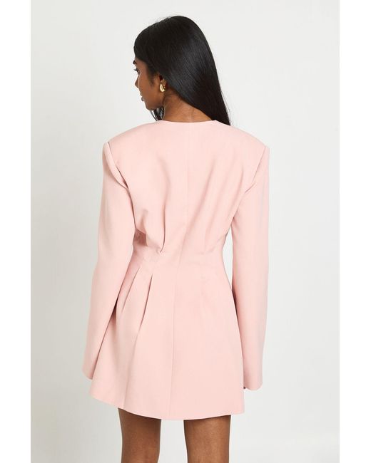 Boohoo Pink Long Sleeve Collarless Tailored Mini Dress