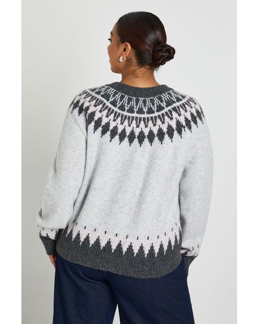 Boohoo Gray Plus Fairisle Knit High Neck Cardigan