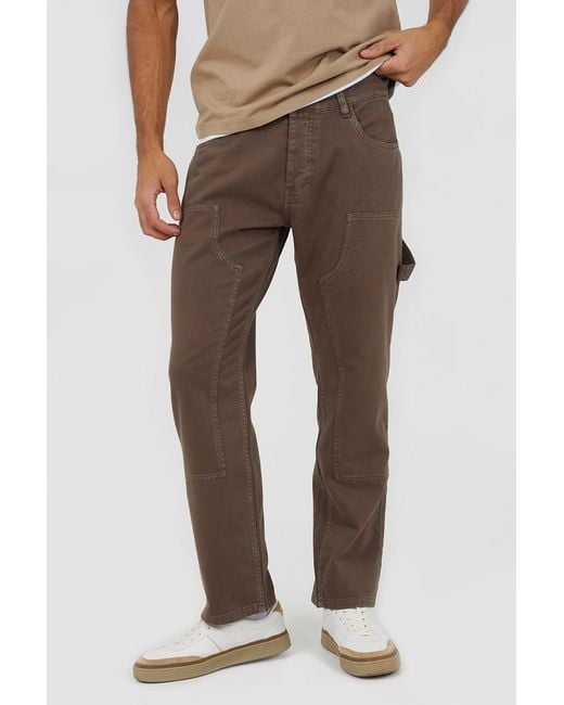 Brave Soul Brown Cotton Slim Leg Carpenter Style Trousers for men