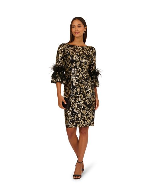 Adrianna Papell Black Sequin Emb Midi Dress