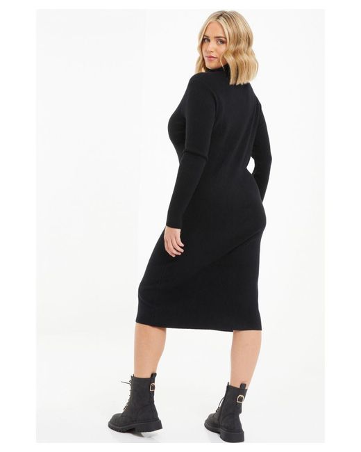 Quiz Black Curve Knit Long Sleeve Jumper Dress