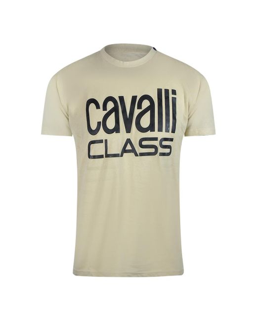 Roberto Cavalli Natural Bold Logo Sand T-Shirt Cotton for men