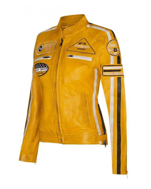 Infinity Leather Yellow Biker Racing Badges Jacket-Agadir