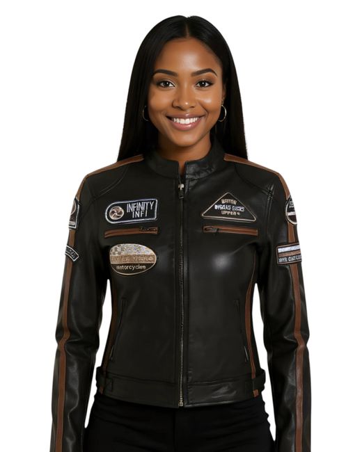 Infinity Leather Black Biker Racing Badges Jacket-Dalby Lamb Leather