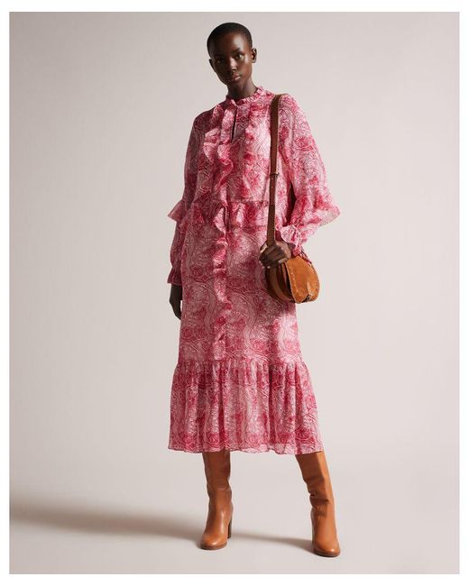 Ted Baker Pink Alissia Ruffle Detail Midi Shirt Dress