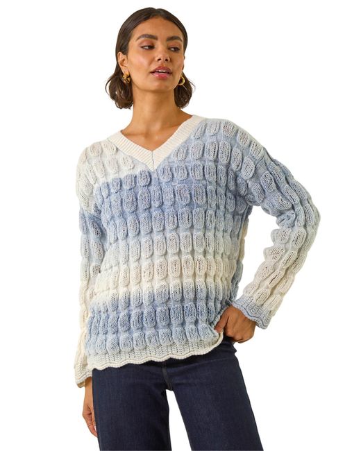Roman Blue Ombre Textured V-Neck Knit Jumper