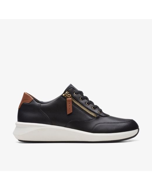 Clarks Black Un Rio Zip Leather Trainers