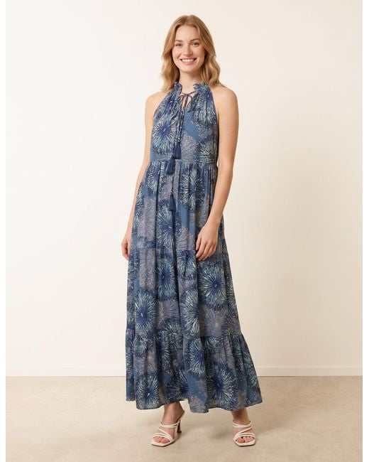 Blue Vanilla Blue Tiered Tie Front Dress