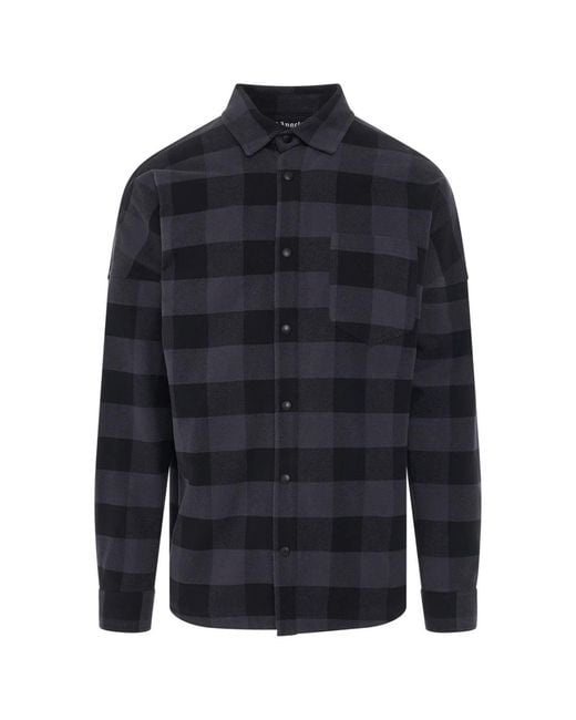 Palm Angels Blue Curved Logo Checked Shirt for men