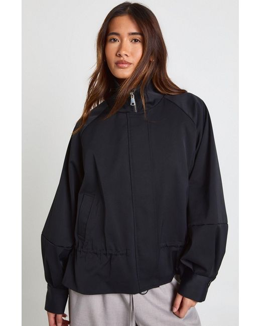 Boohoo Black Cinched Waist Funnel Neck Jacket