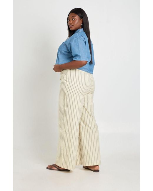 Boohoo Blue Plus Stripe Poplin Drawcord Wide Leg Trouser
