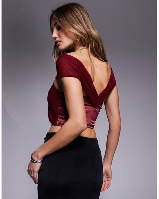 ASOS Purple One Shoulder Drape Mesh And Satin Mix Top