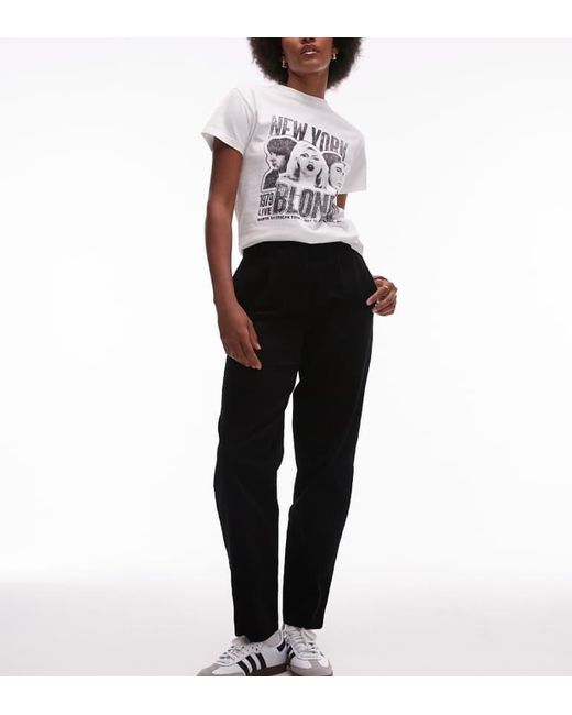 TOPSHOP Black Cord Peg Trouser