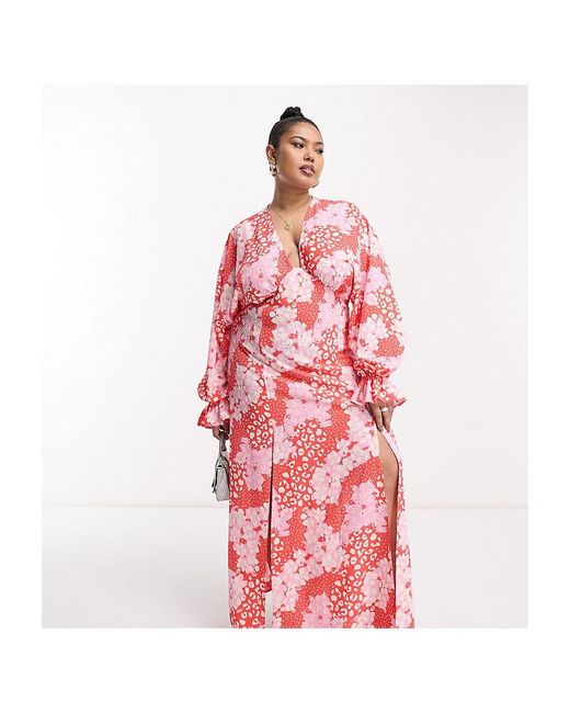 ASOS Pink Design Plunge Batwing Maxi Dress