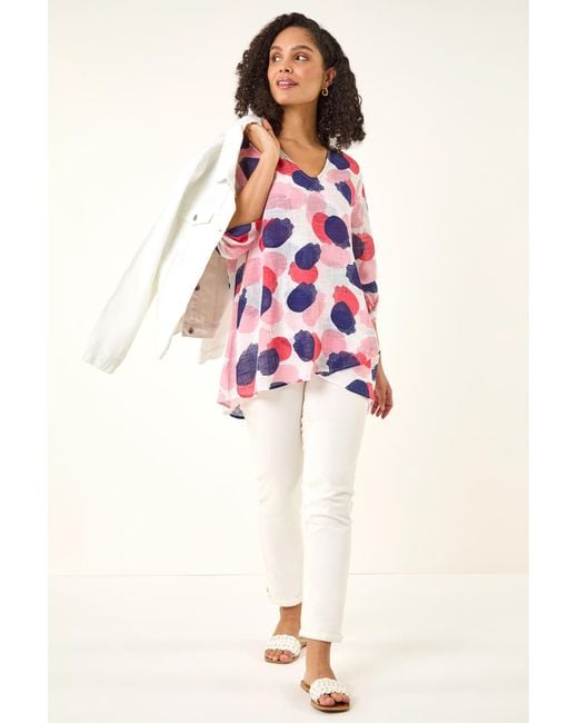 Roman Pink Abstract Wrap Hem Top