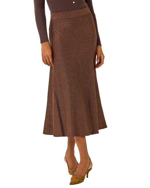 Roman Brown Shimmer Knit Midi Skirt