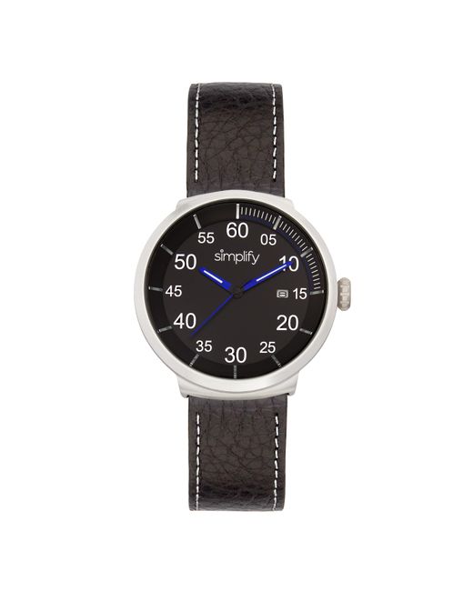 Simplify Black The 7100 Leather-Band Watch W/Date