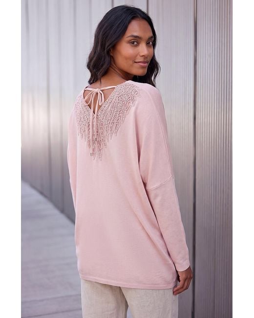 Roman Pink Lace Back V-Neck Poncho