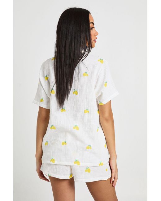 Boohoo White Cotton Lemon Print Short Sleeve Shirt & Pyjama Set