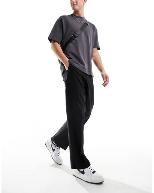 ASOS Black Smart Wide Leg Linen Blend Trousers for men