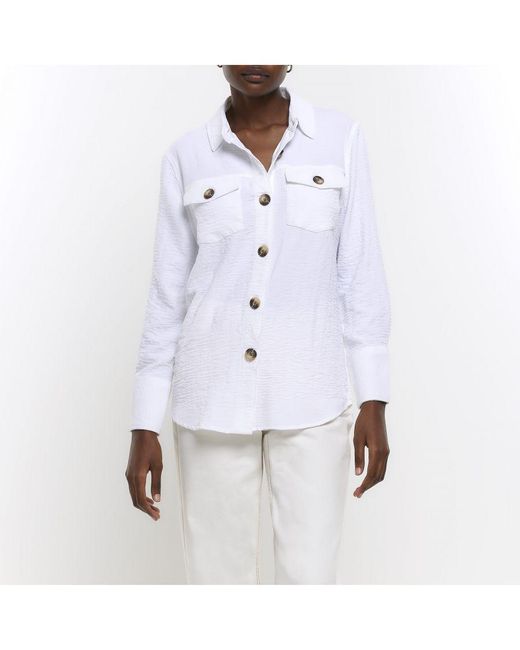 River Island White Shirt Textured Long Sleeve