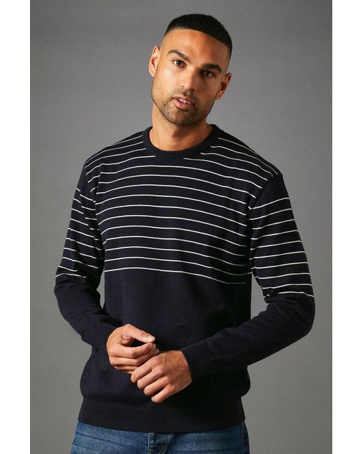 MAINE Gray Placement Stripe Crew Neck Knitted Jumper for men