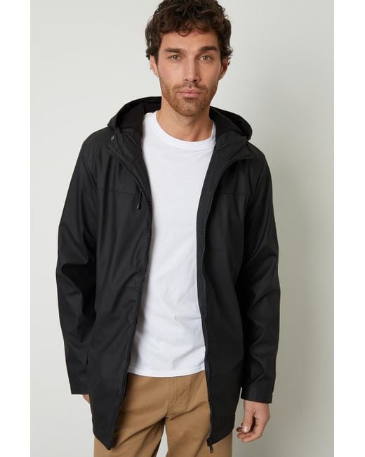 Threadbare Black Microfleece Lined Hooded Rubberised Raincoat for men