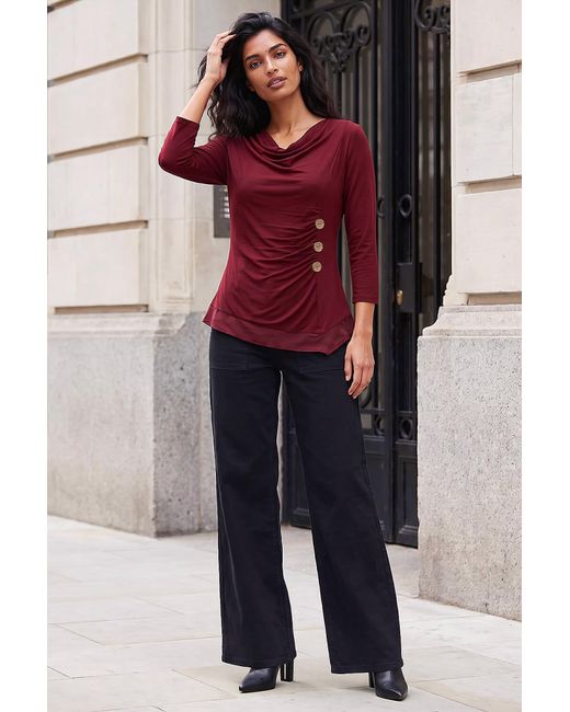 Roman Red Button Detail Chiffon Hem Top