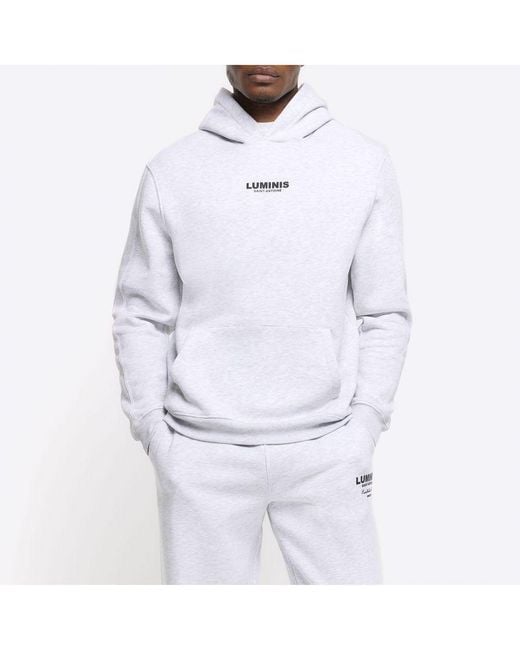 River Island White Hoodie Regular Fit Graphic Cotton for men
