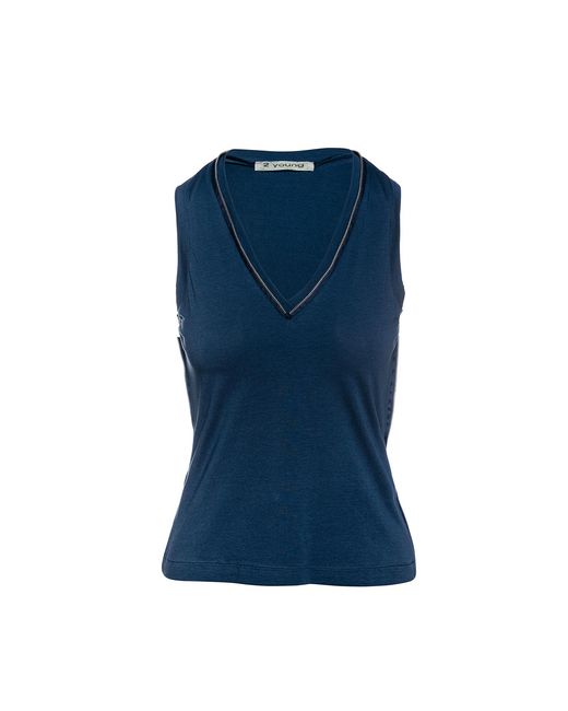 Conquista Mouwloze Top Met Ritsdetail in het Blue