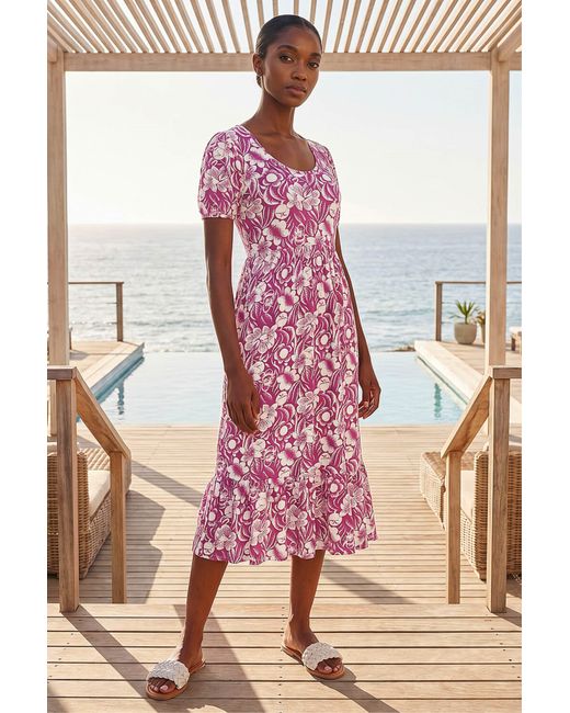 Roman Pink Petite Floral Print Frill Midi Dress
