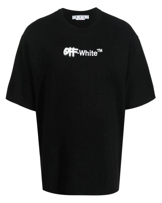 Off-White c/o Virgil Abloh Black Spray Helvetica Logo Embroidered T-Shirt for men