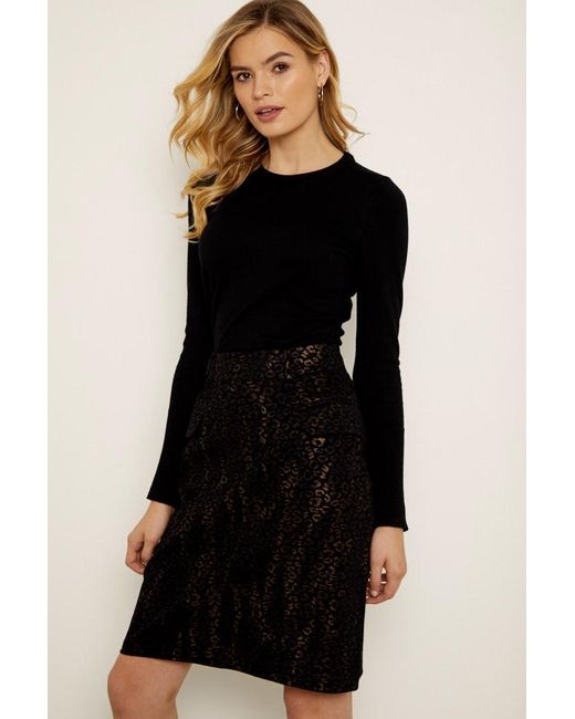 Sosandar Black Metallic Leopard Print Pocket Detail Skirt