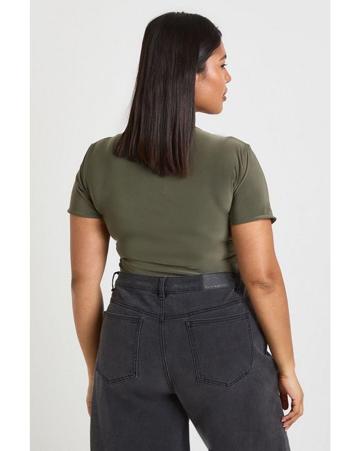 Boohoo Green Plus Double Layer Slinky Fitted Bodysuit
